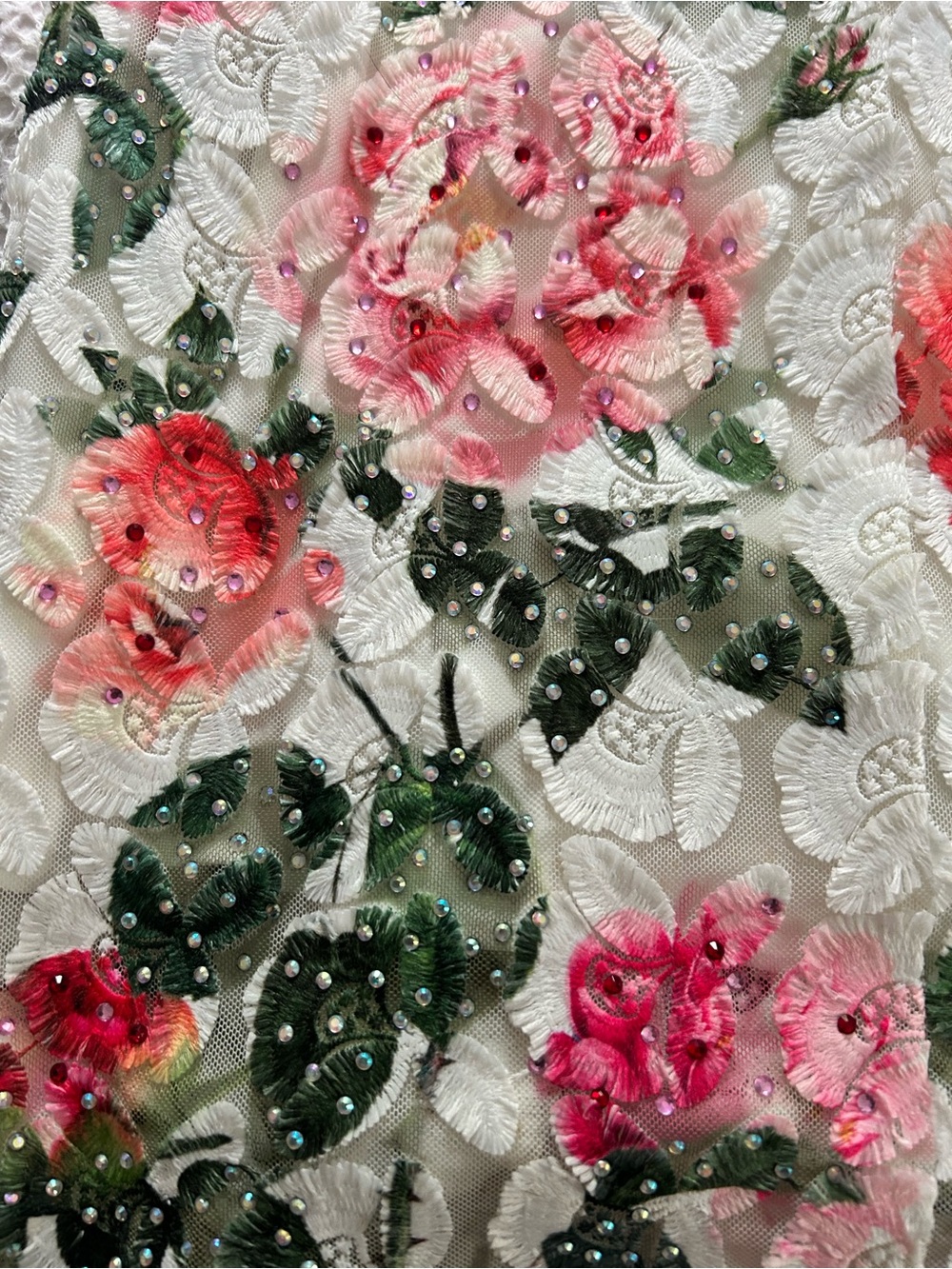Jovani Ivory Lace Dress with Pink & Green Floral Embroidery - Picture 3 of 5